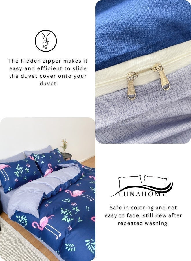 LUNA Home Single size, 4-piece  Duvet cover - 160*210cm.1 Fitted sheet - 100*200+30cm. 2 Pillow cases - 50*75cm. Beautiful pink flamingo design in a lovely shade of blue. - Image 4